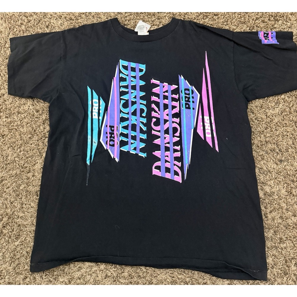 Vintage Danskin Pro Black 80's Style Neon Color Graphic T-Shirt Men's Size Large